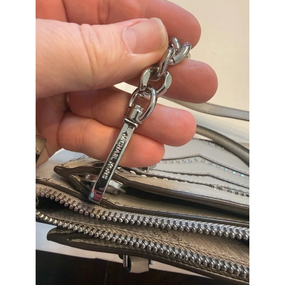 Michael Kors Grey Studded Chevron Quilted Small Satchel Crossbody Bag